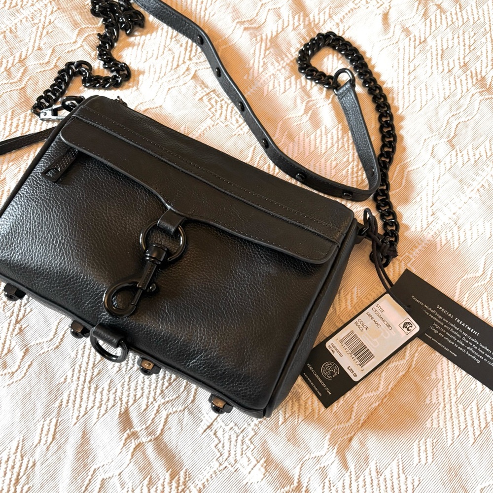Rebecca Minkoff Mini M.A.C. Black Leather Crossbody  NEW WITH TAGS! Black chain